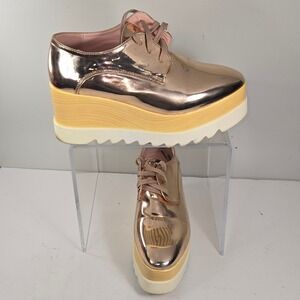 Via Pinky Rose Gold Metallic Platform Wedge Oxfords Size 37 Shark Tooth Sole